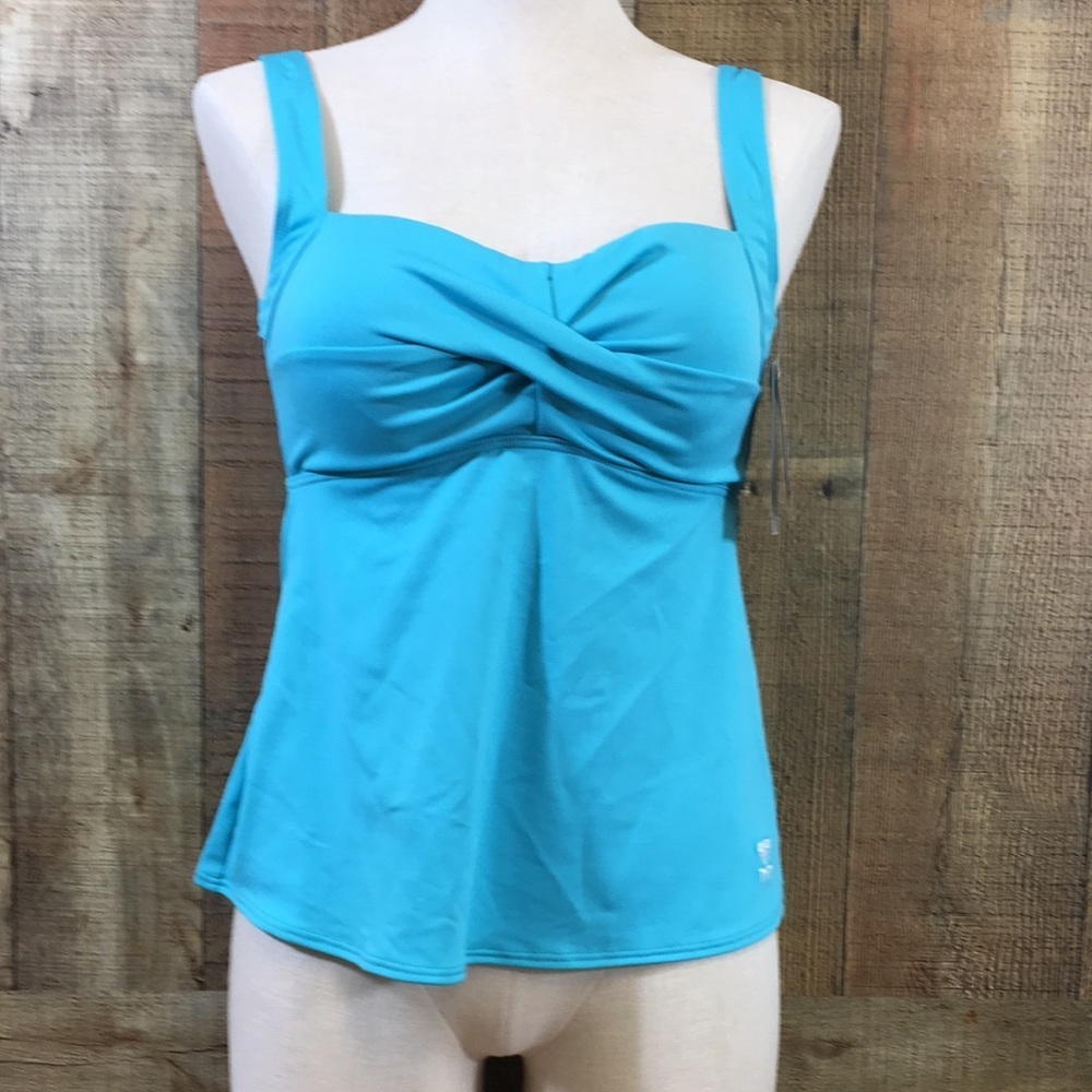 TYR Tankini Top‎ Womens 8 Blue Twisted Swimwear Summer Beach Swim
